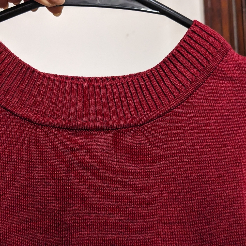 Deep red top with see through sleeves